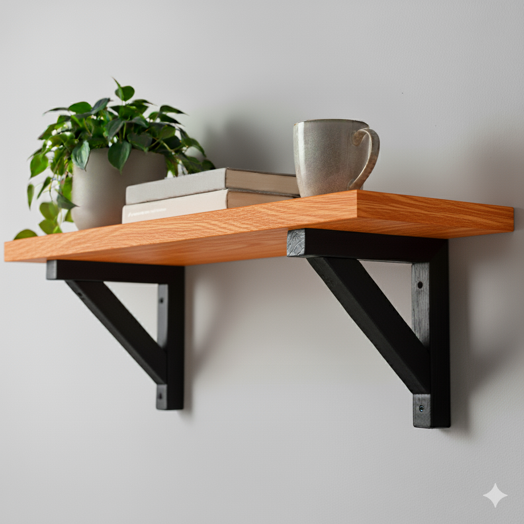 Repisa con soporte escuadra de madera