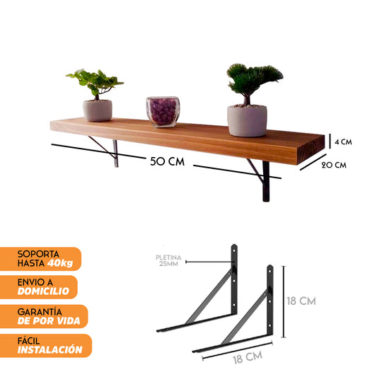 Repisas de madera con escuadras metálicas