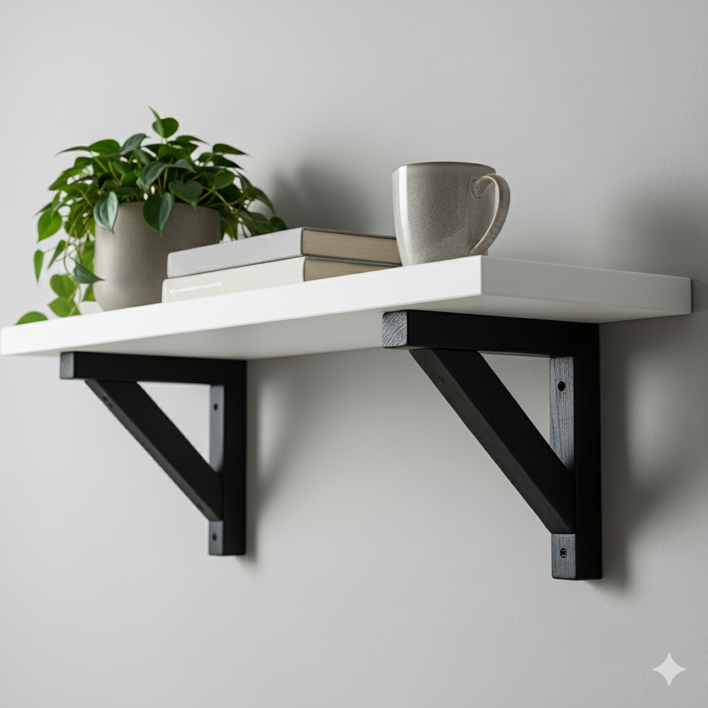 Repisa con soporte escuadra de madera