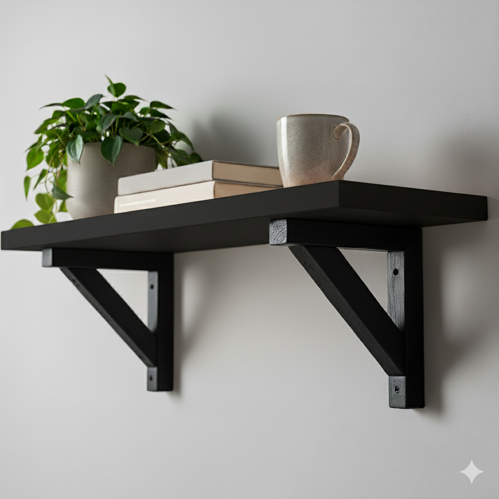 Repisa con soporte escuadra de madera