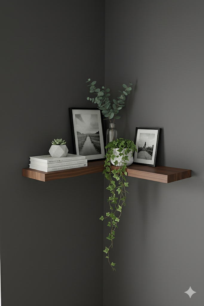 Repisa Esquinera Flotante de Madera