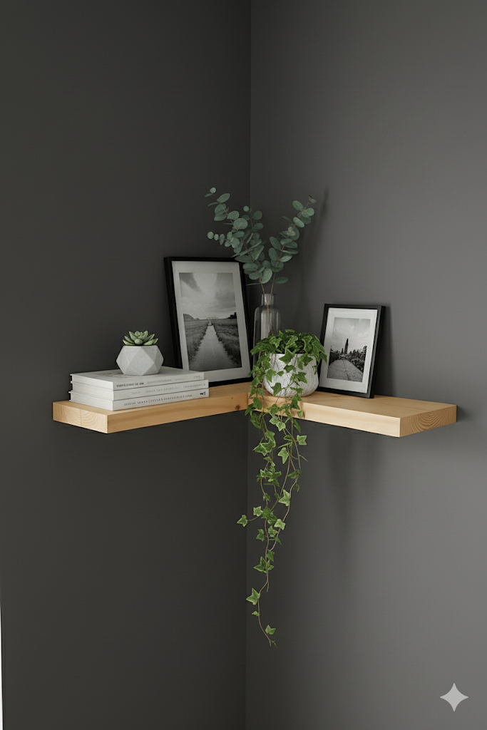 Repisa Esquinera Flotante de Madera