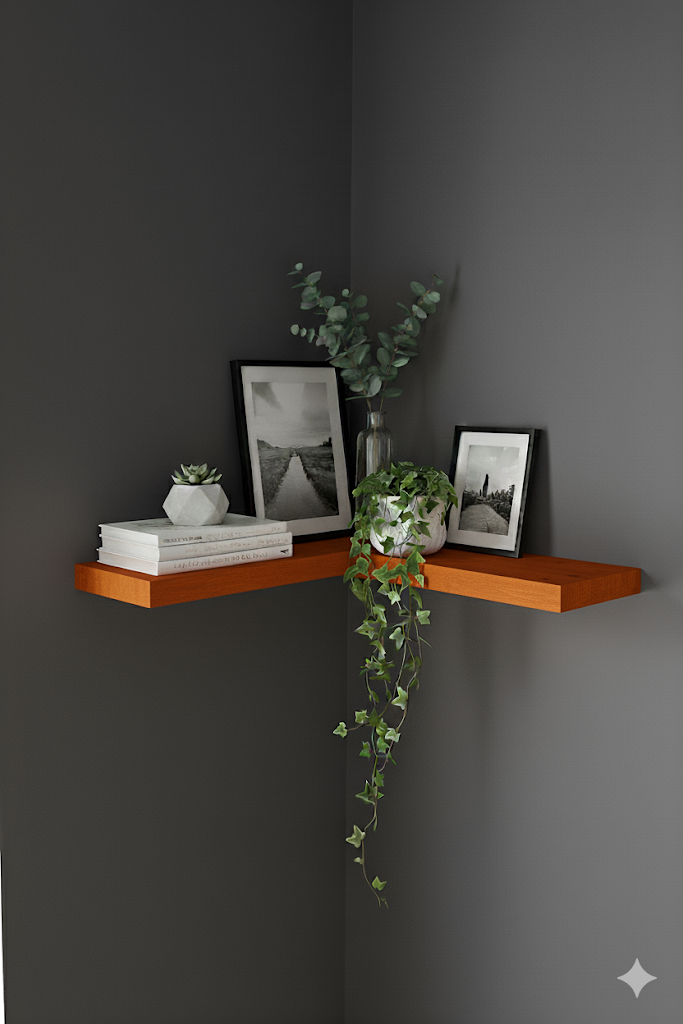 Repisa Esquinera Flotante de Madera