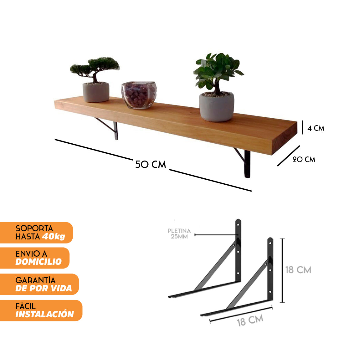 Repisas de madera con escuadras metálicas