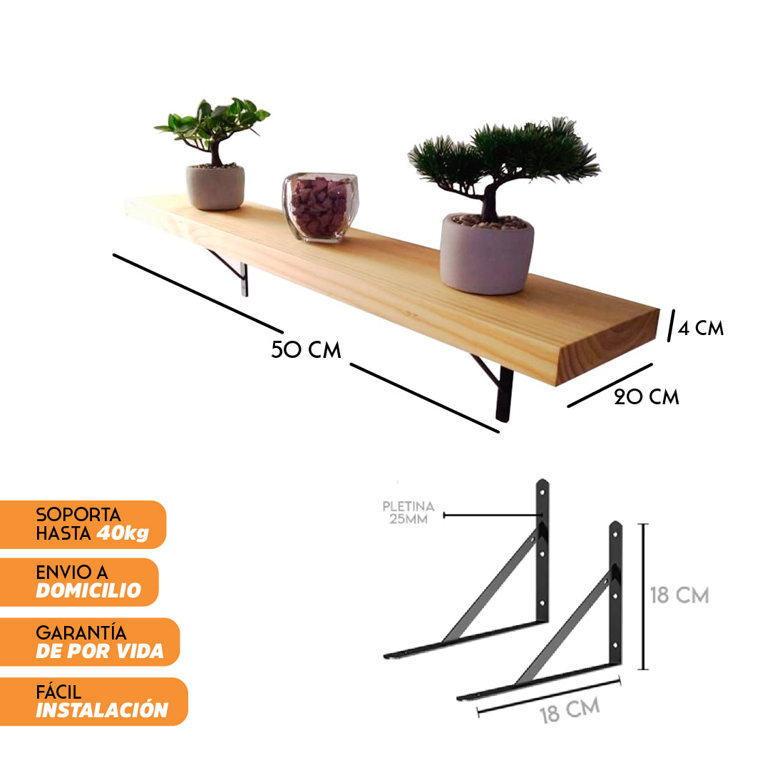 Repisas de madera con escuadras metálicas